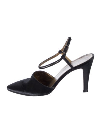 Yves Saint Laurent Satin Crystal Embellishments T-Strap Pumps