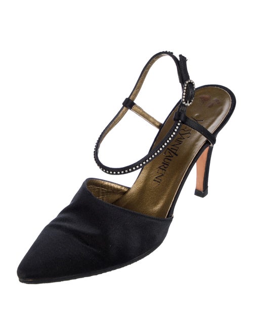 Yves Saint Laurent Satin Crystal Embellishments T-Strap Pumps