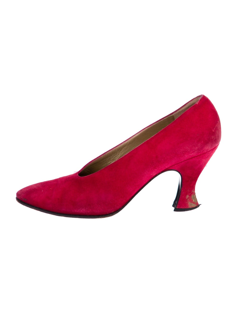 Yves Saint Laurent Vintage Pumps Red Suede Semi-Pointed Toes