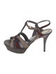 Yves Saint Laurent Suede Printed T-Strap Sandals