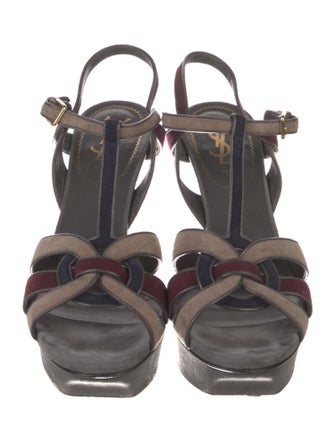 Yves Saint Laurent Suede Printed T-Strap Sandals