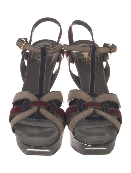 Yves Saint Laurent Suede Printed T-Strap Sandals