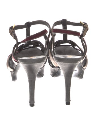Yves Saint Laurent Suede Printed T-Strap Sandals