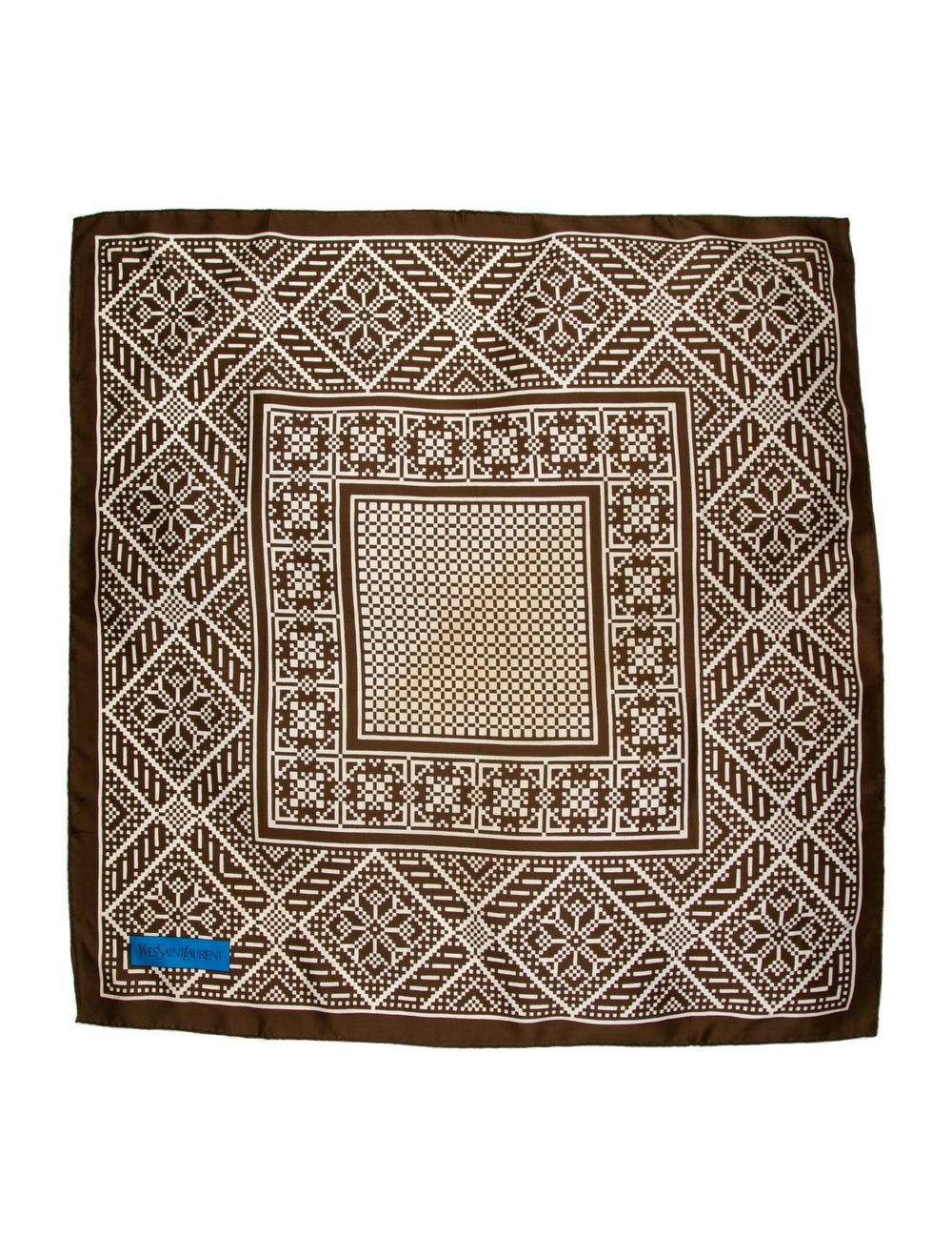 Yves Saint Laurent Silk Scarf Brown Printed Featuring Rolled Edges