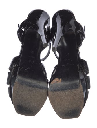 Saint Laurent Patent Leather Cutout Accent T-Strap Sandals