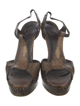 Yves Saint Laurent Snakeskin Animal Print T-Strap Sandals