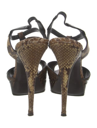 Yves Saint Laurent Snakeskin Animal Print T-Strap Sandals