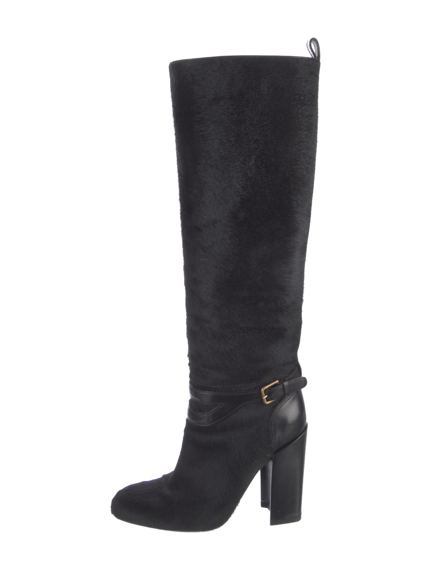 Yves Saint Laurent Ponyhair Leather Trim Embellishment Boots