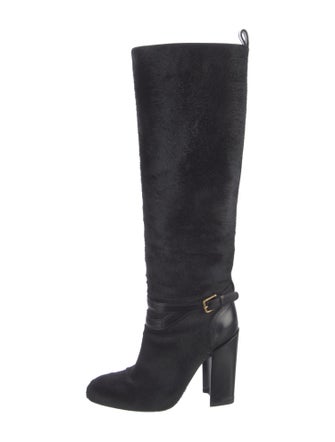 Yves Saint Laurent Ponyhair Leather Trim Embellishment Boots