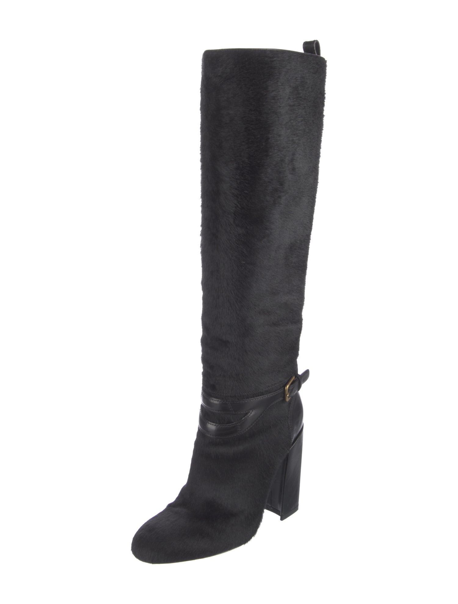 Yves Saint Laurent Ponyhair Leather Trim Embellishment Boots
