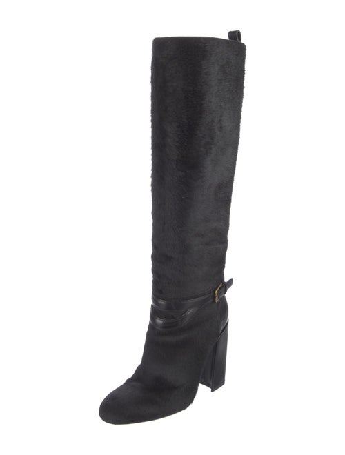 Yves Saint Laurent Ponyhair Leather Trim Embellishment Boots