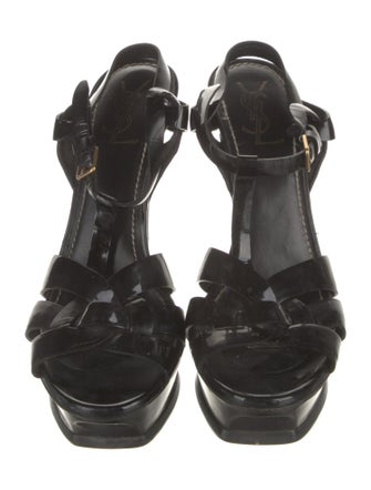 Yves Saint Laurent Rive Gauche Patent Leather T-Strap Sandals