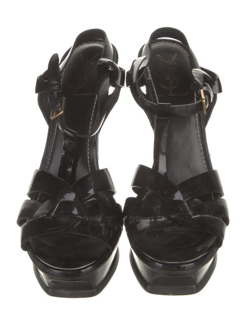 Yves Saint Laurent Rive Gauche Patent Leather T-Strap Sandals