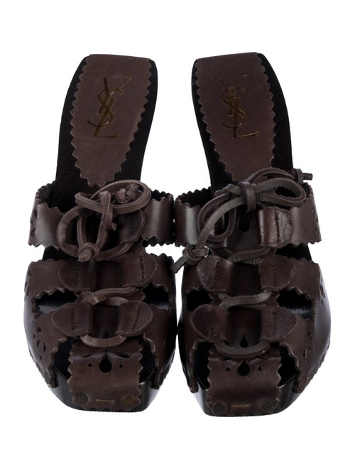 Yves Saint Laurent Leather Lasercut Accents Slides
