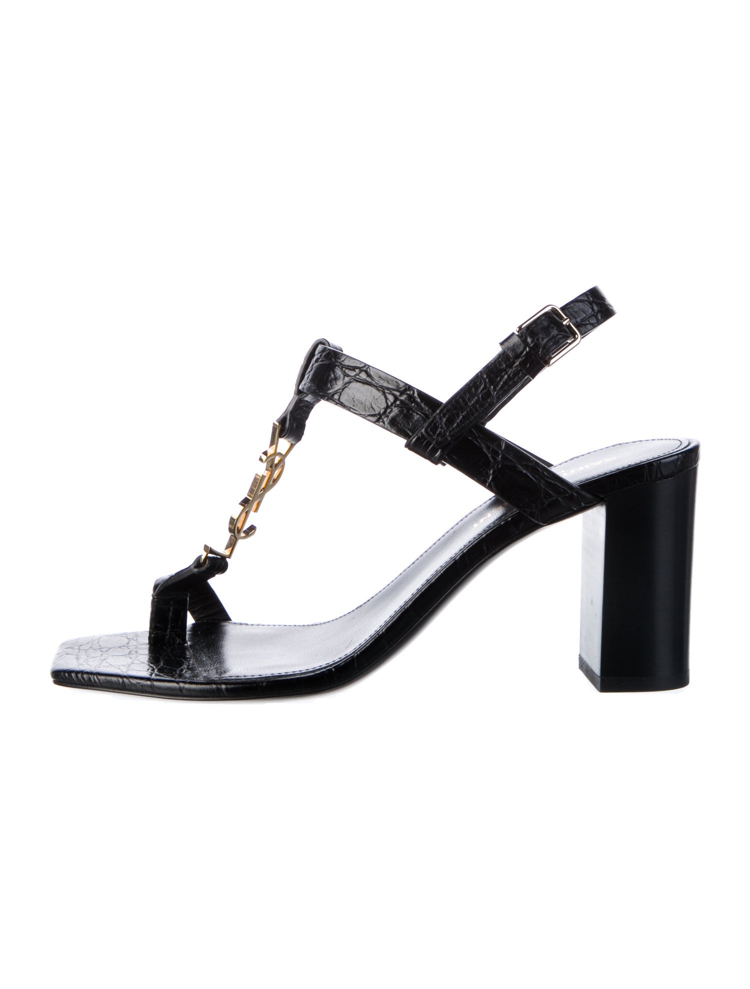 Yves Saint Laurent Signature Logo Leather T-Strap Sandals