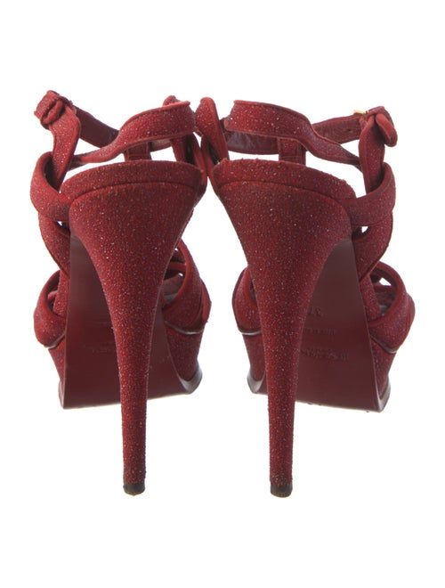Yves Saint Laurent Suede Glitter Accents T-Strap Sandals