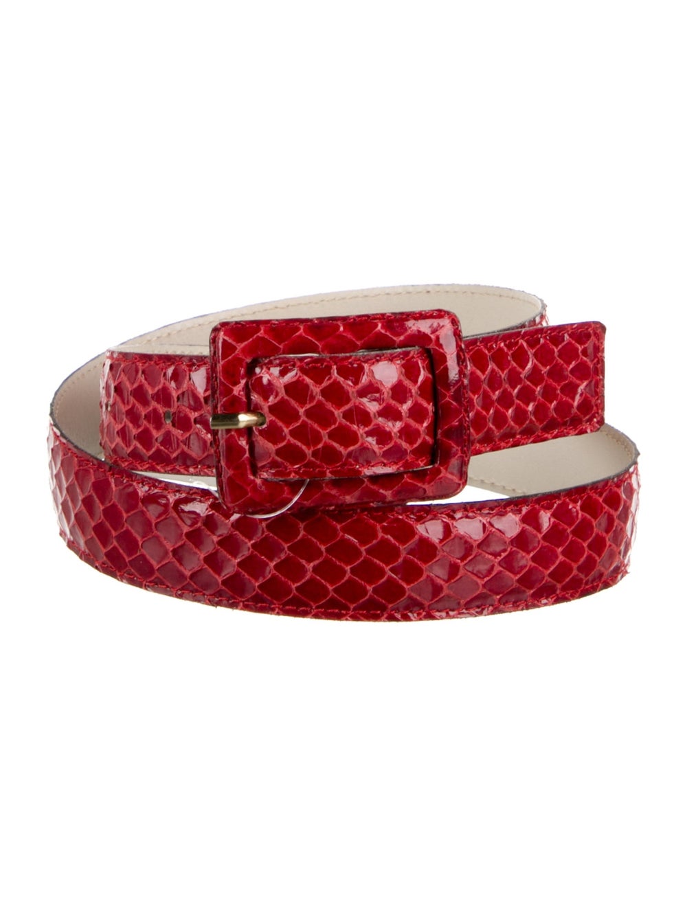 Yves Saint Laurent Waist Belt Red Snakeskin Gold-Tone Hardware Buckle Closure