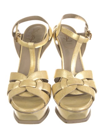 Yves Saint Laurent Rive Gauche Patent Leather T-Strap Sandals