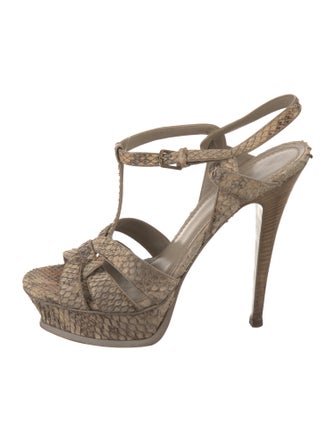 Yves Saint Laurent Leather Animal Print T-Strap Pumps