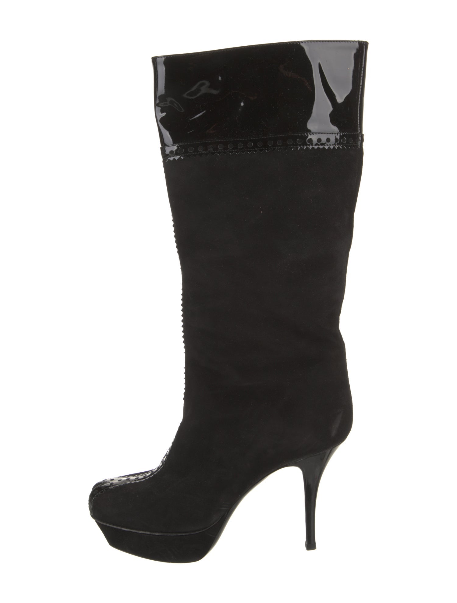 Yves Saint Laurent Rive Gauche Suede Scalloped Accent Boots