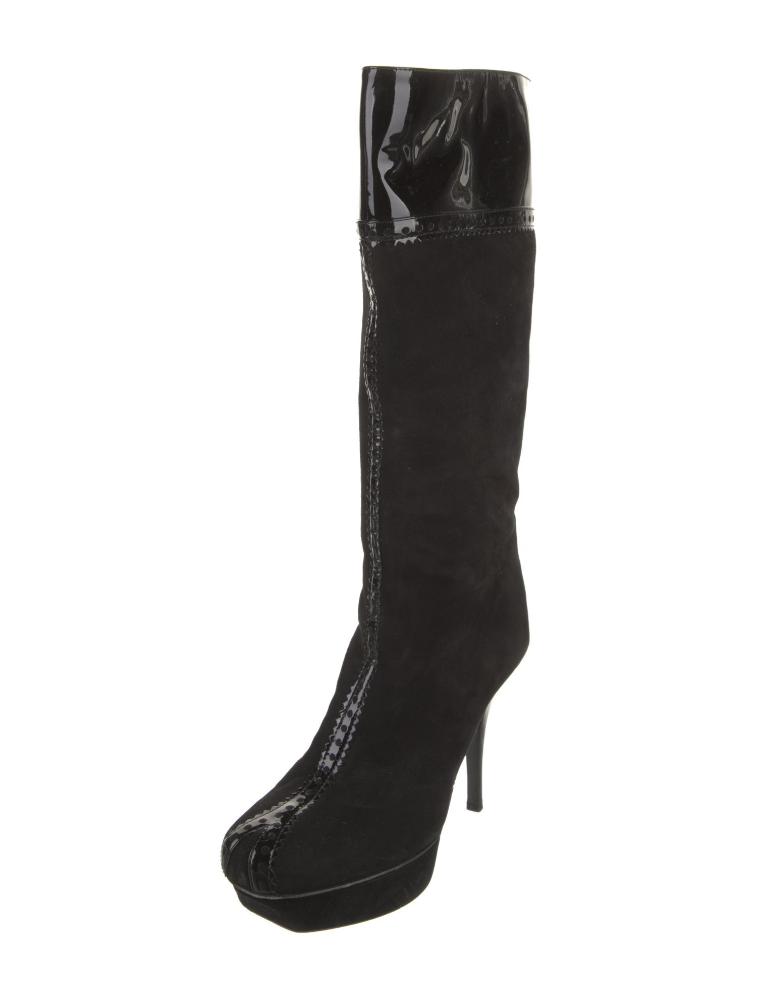 Yves Saint Laurent Rive Gauche Suede Scalloped Accent Boots