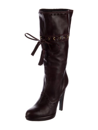 Yves Saint Laurent Rive Gauche Leather Lasercut Accents Lace-Up Boots