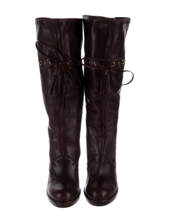 Yves Saint Laurent Rive Gauche Leather Lasercut Accents Lace-Up Boots