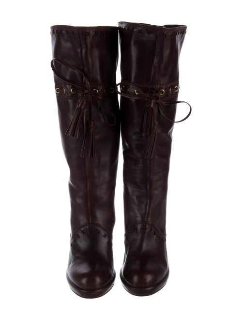 Yves Saint Laurent Rive Gauche Leather Lasercut Accents Lace-Up Boots