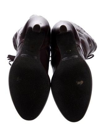 Yves Saint Laurent Rive Gauche Leather Lasercut Accents Lace-Up Boots