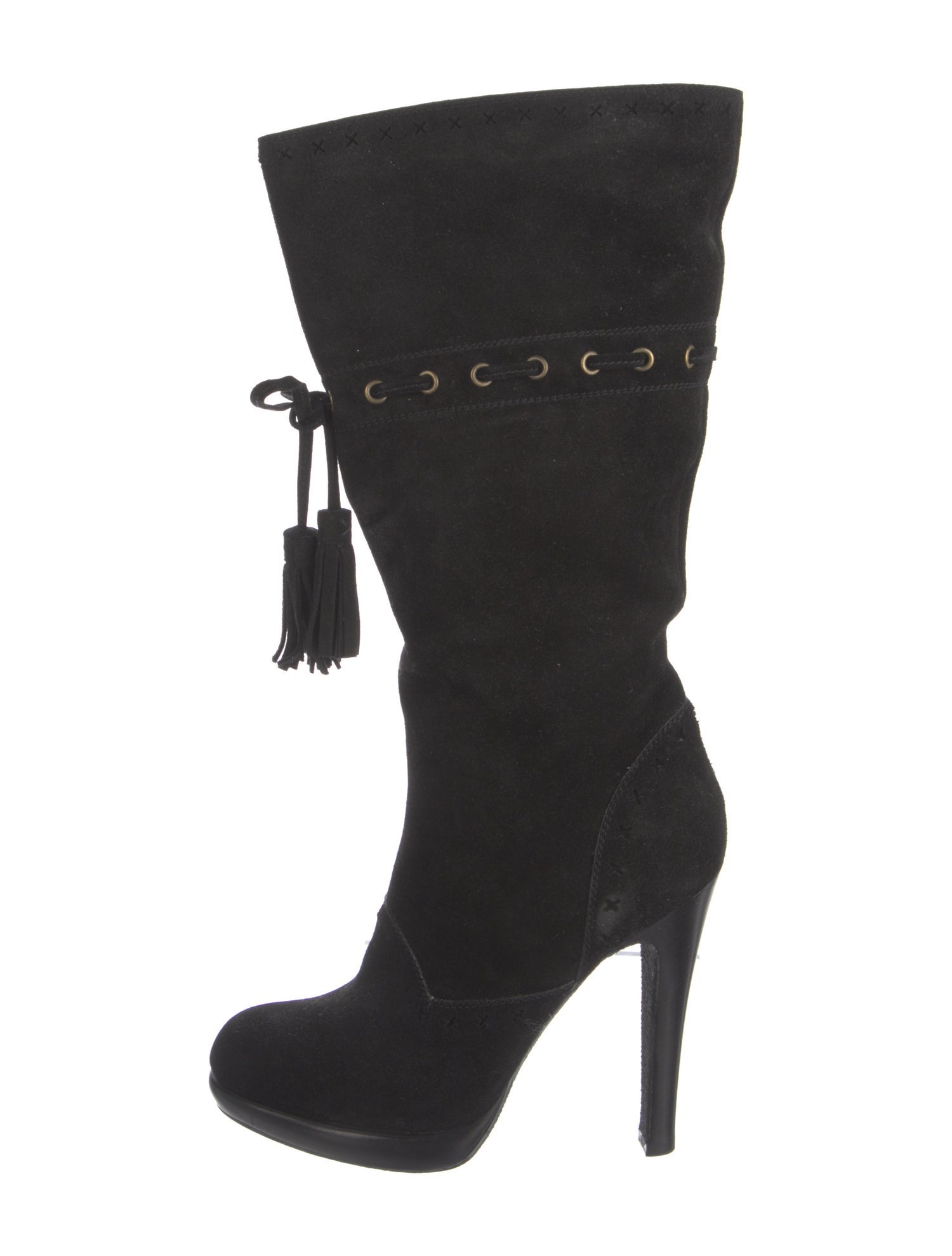 Yves Saint Laurent Suede Tassel Accents Lace-Up Boots