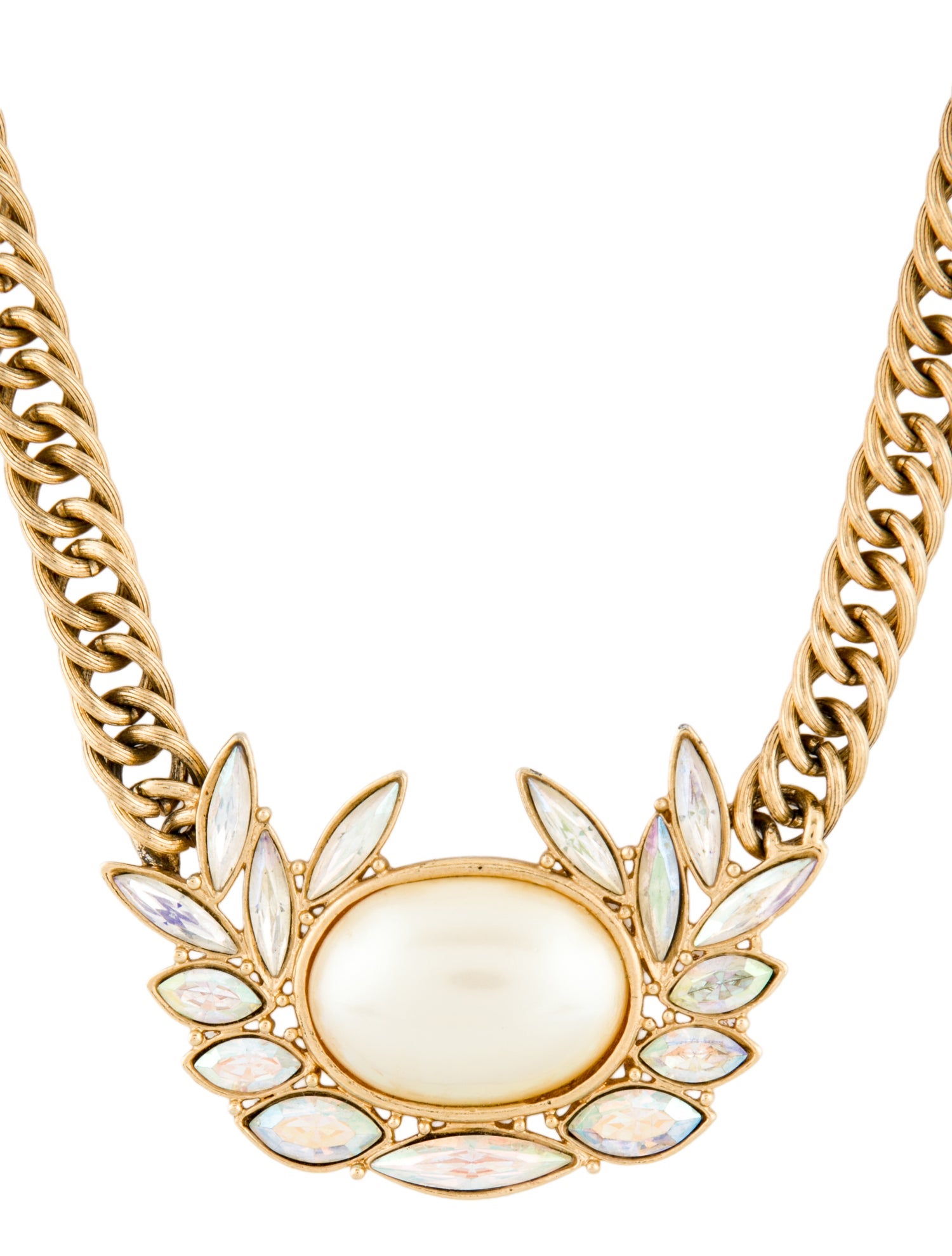 Yves Saint Laurent Vintage Faux Pearl & Crystal Pendant Necklace