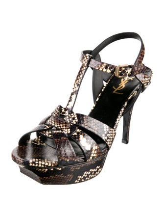 Saint Laurent Leather Animal Print T-Strap Sandals