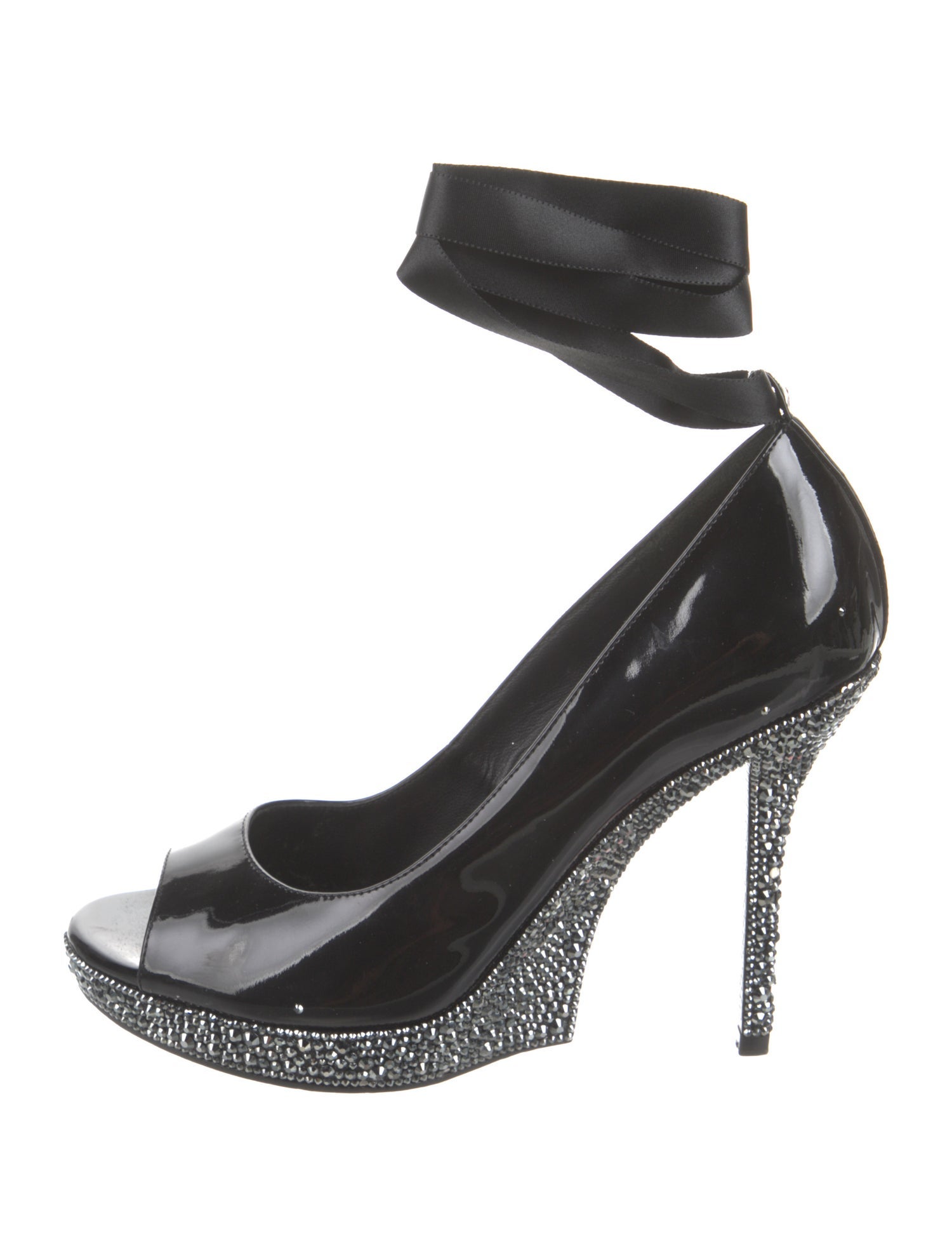 Yves Saint Laurent Patent Leather Crystal Embellishments Sandals