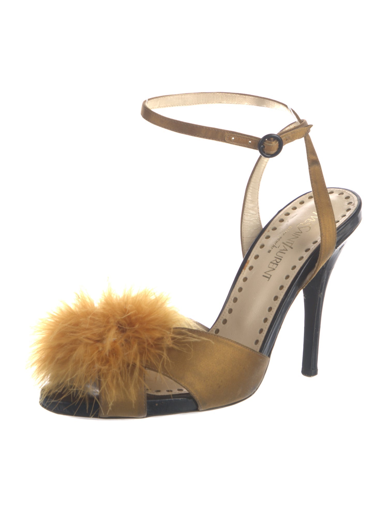 Yves Saint Laurent Satin Feather Trim Sandals