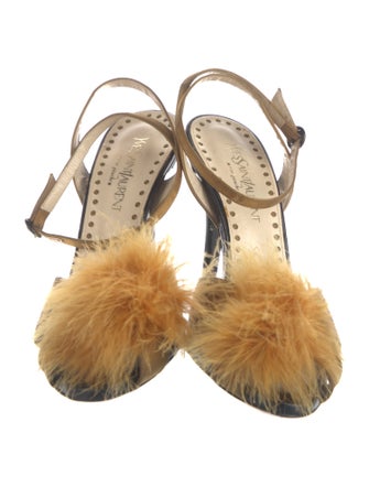 Yves Saint Laurent Satin Feather Trim Sandals