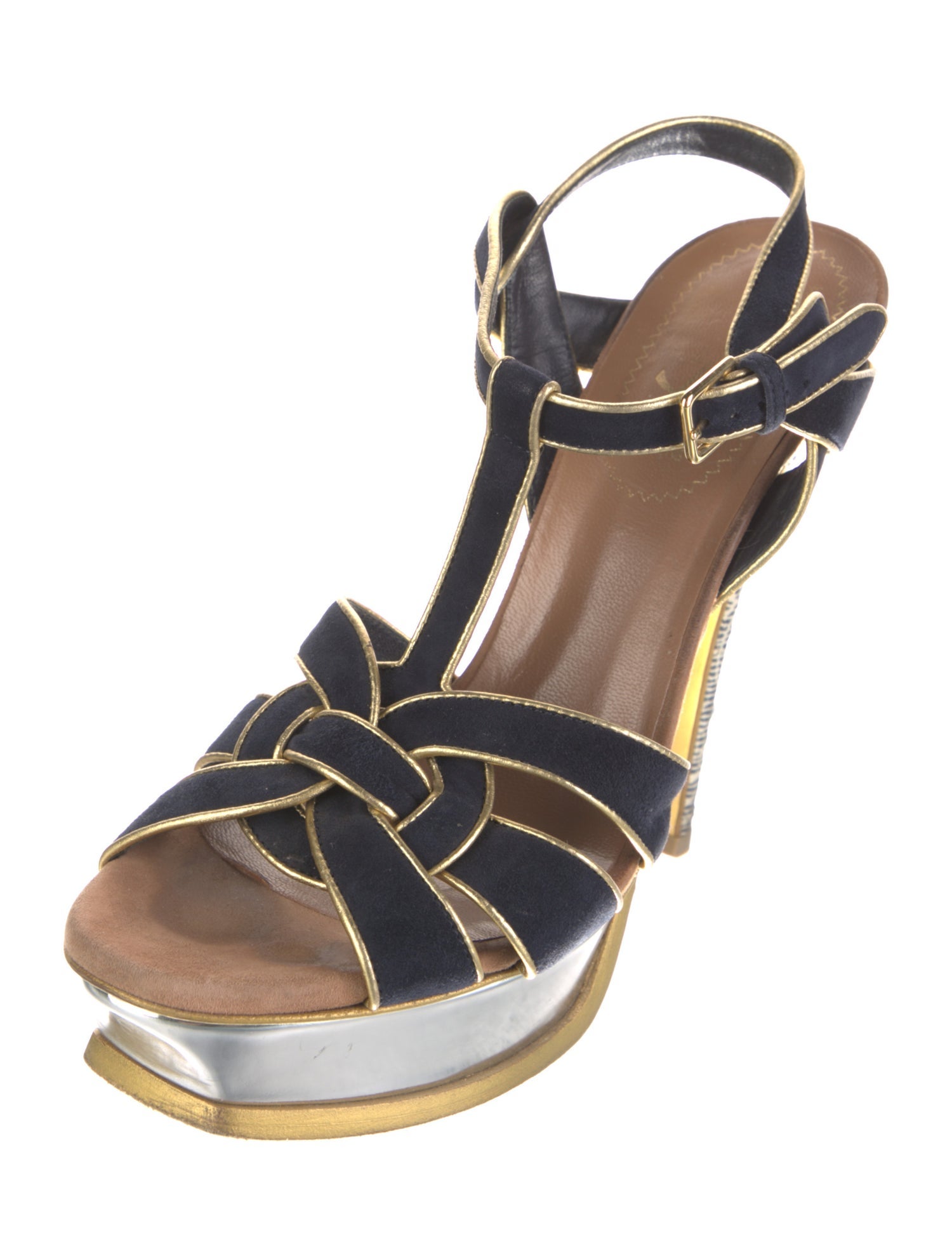 Yves Saint Laurent Suede Animal Print T-Strap Sandals