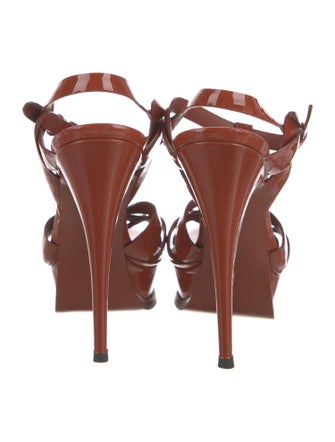 Yves Saint Laurent Rive Gauche Patent Leather T-Strap Sandals