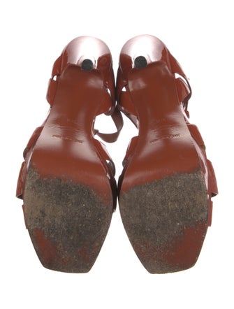 Yves Saint Laurent Rive Gauche Patent Leather T-Strap Sandals