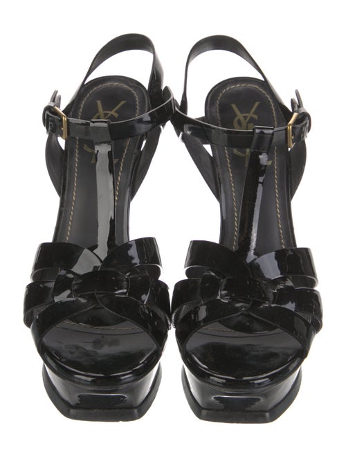 Yves Saint Laurent Patent Leather Leather Trim Embellishment T-Strap Sandals