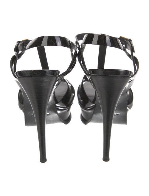 Yves Saint Laurent Patent Leather Leather Trim Embellishment T-Strap Sandals