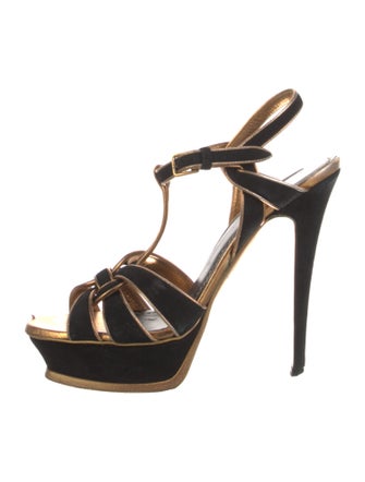 Yves Saint Laurent Suede T-Strap Sandals