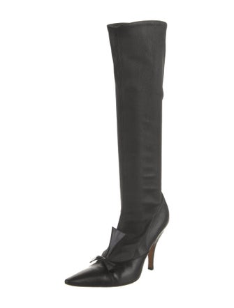 Yves Saint Laurent Leather Bow Accents Sock Boots