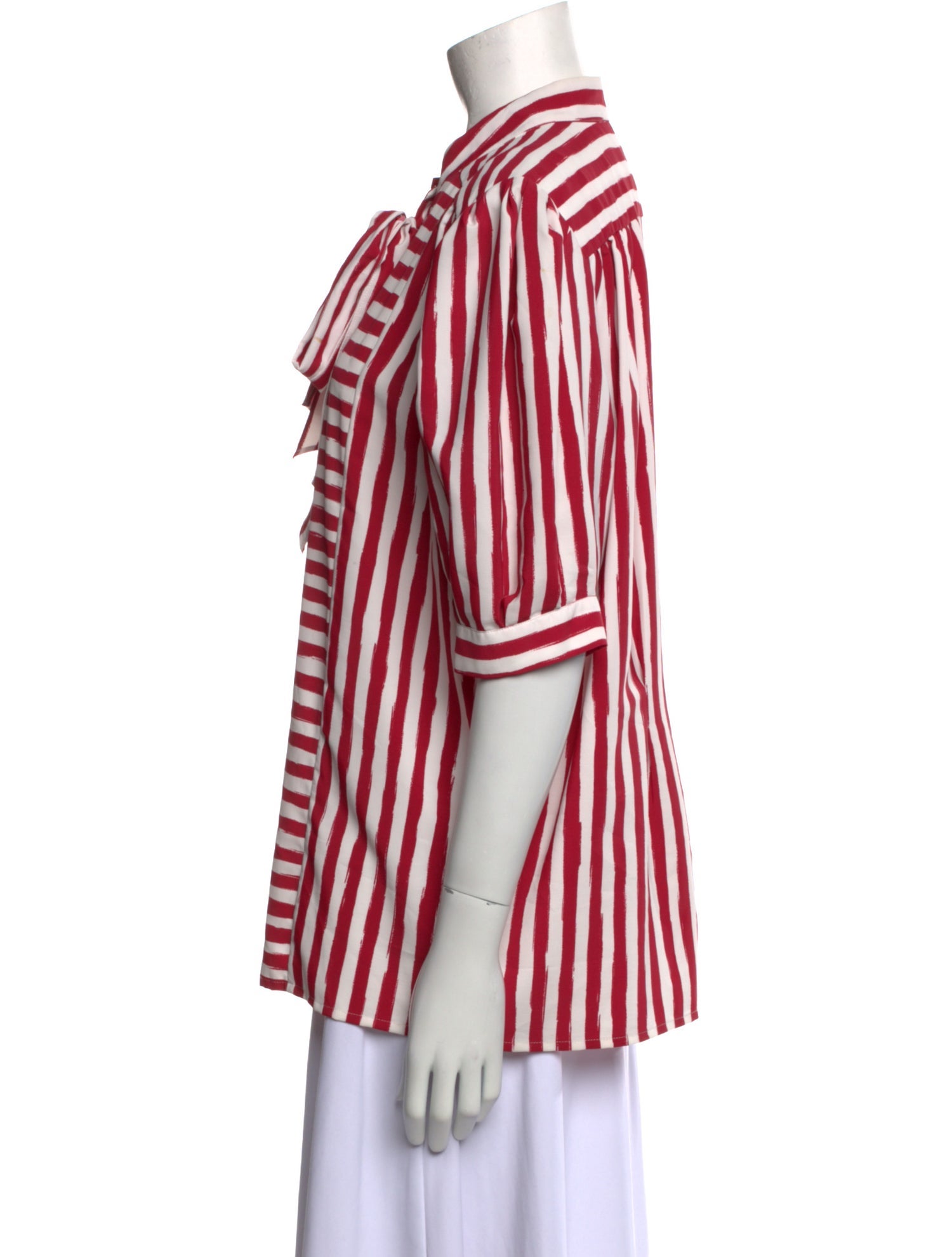 Yves Saint Laurent Striped Mock Neck Button-Up Top