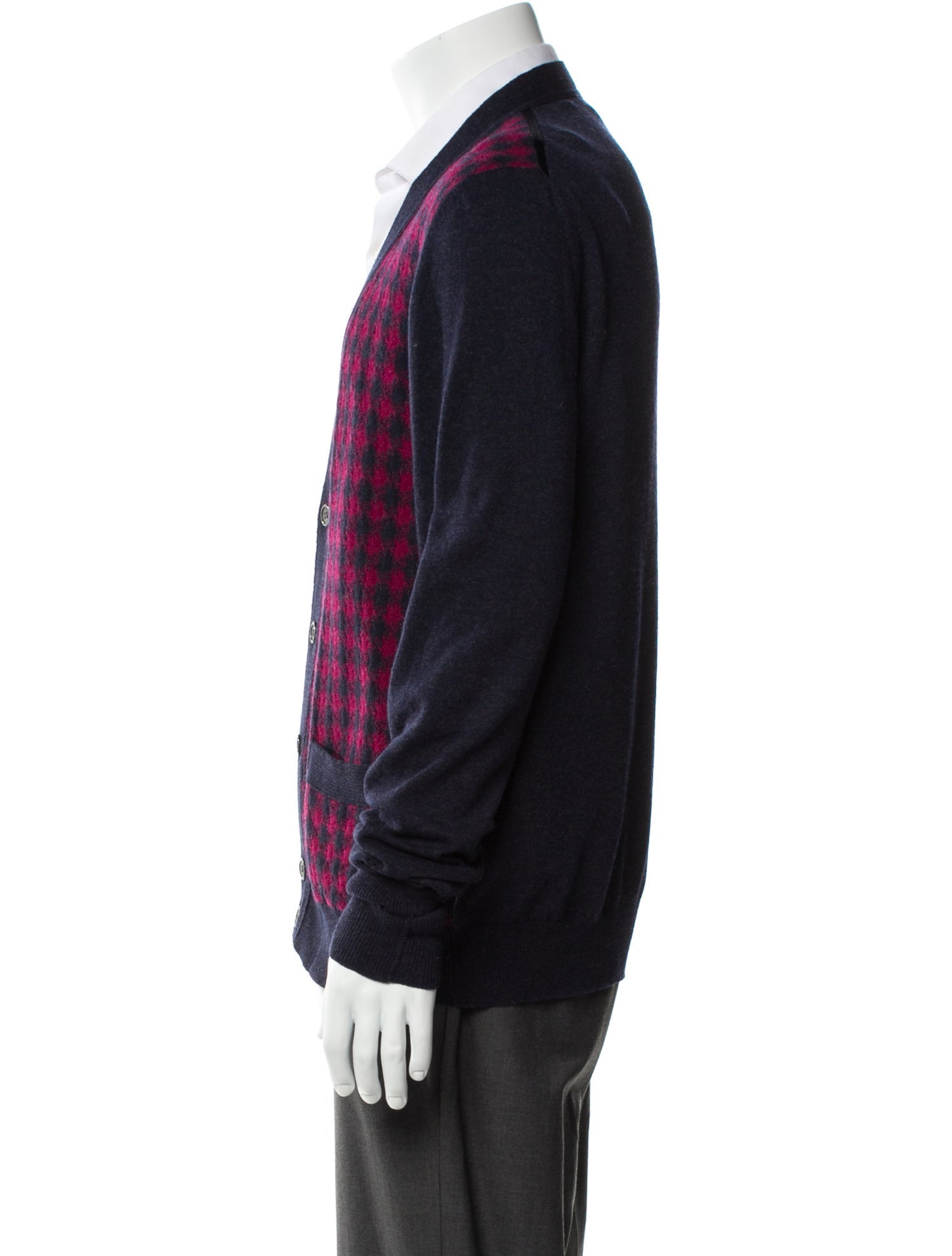 Yves Saint Laurent Virgin Wool Plaid Print Cardigan