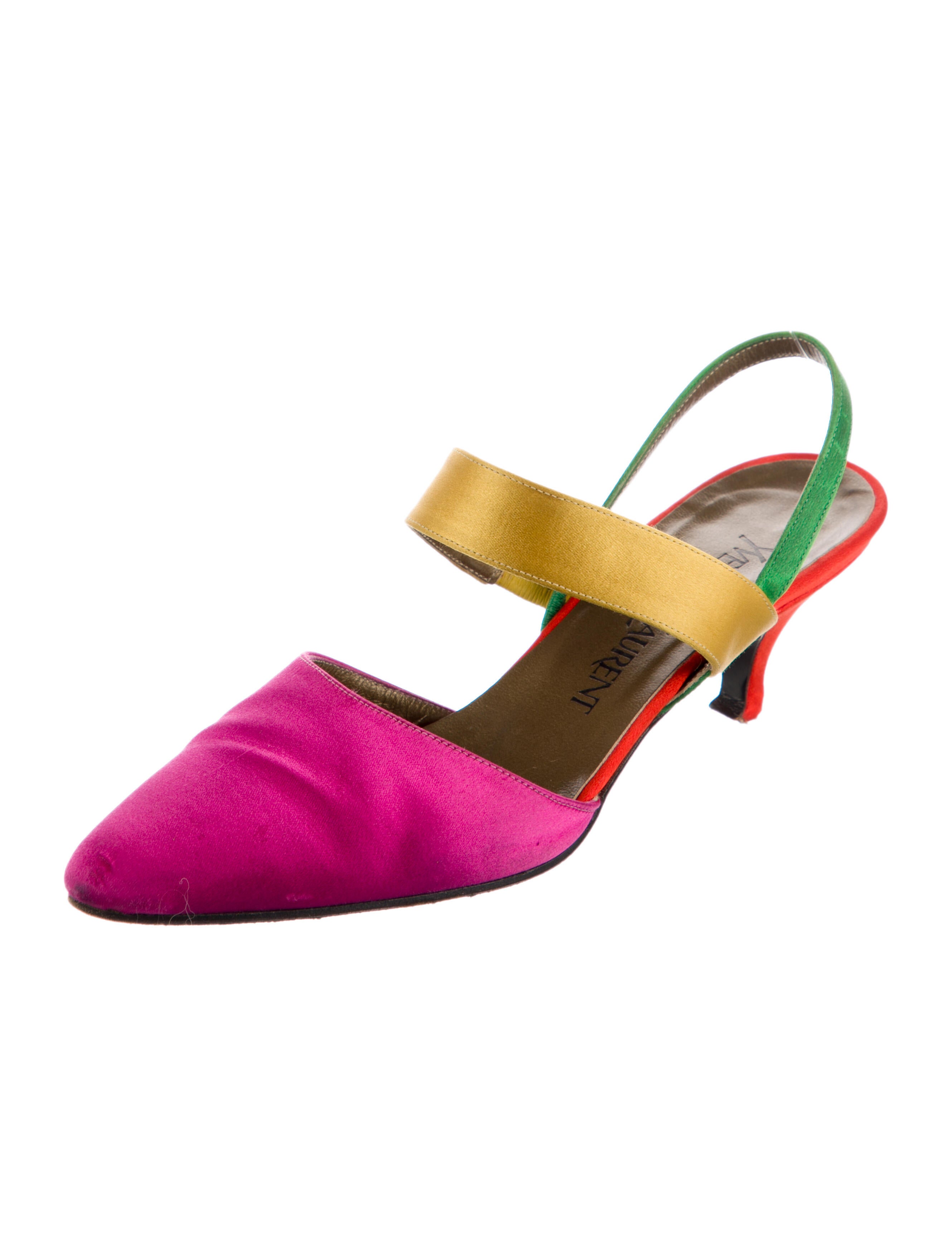 Yves Saint Laurent Satin Colorblock Pattern Slingback Pumps