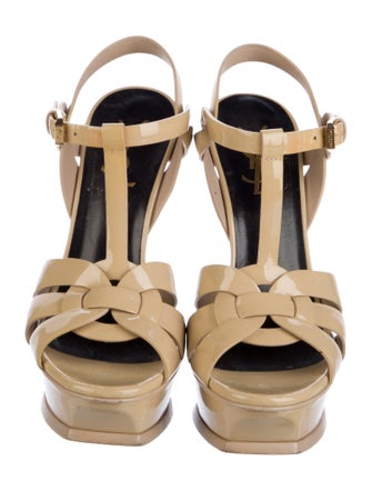 Saint Laurent Patent Leather Cutout Accent T-Strap Sandals