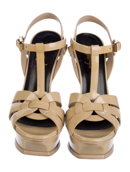 Saint Laurent Patent Leather Cutout Accent T-Strap Sandals
