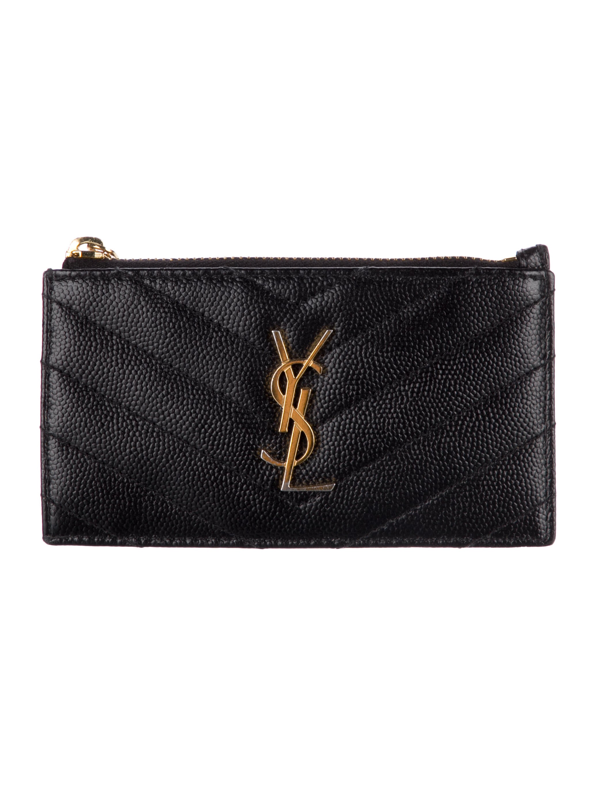 Saint Laurent Monogram Zipper Card Case Leather Wallet