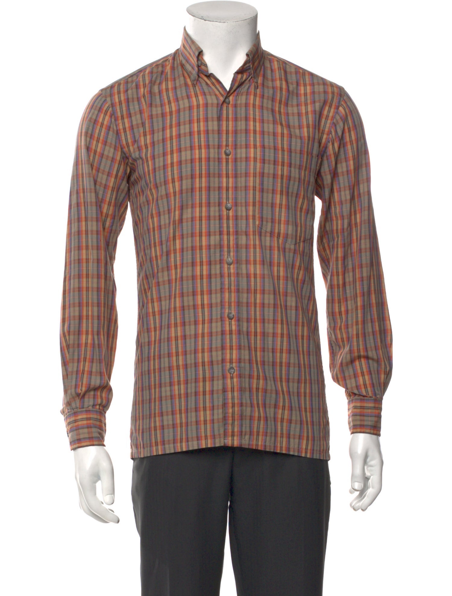 Yves Saint Laurent Plaid Print Long Sleeve Shirt