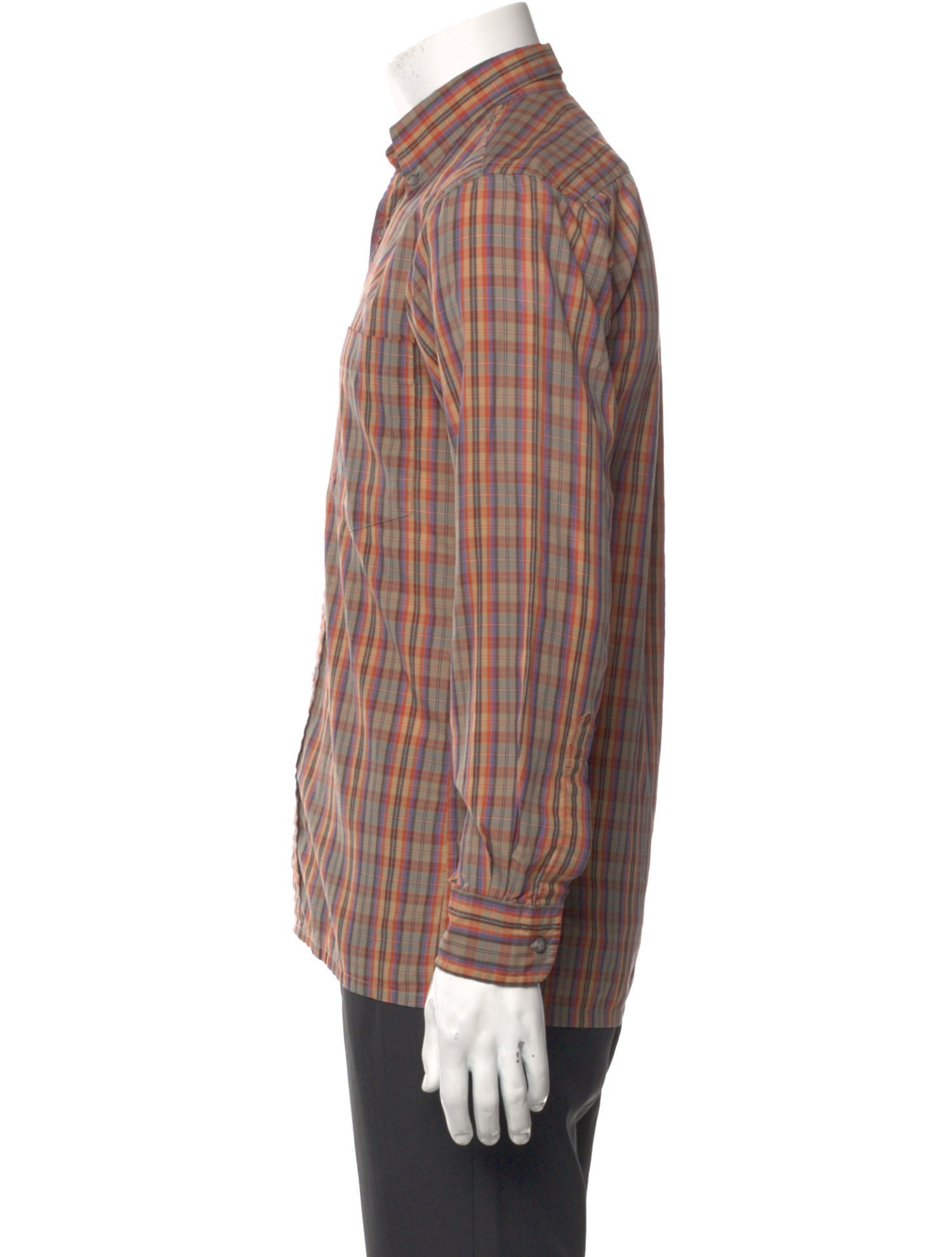 Yves Saint Laurent Plaid Print Long Sleeve Shirt